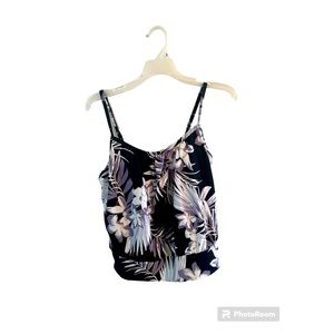NWT Kona Sol black and white tropical tankini swim top with built in bra
